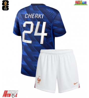 Francia Rayan Cherki #24 Primera Equipación Niños Mundial 2026 Manga Corta (+ Pantalones cortos)